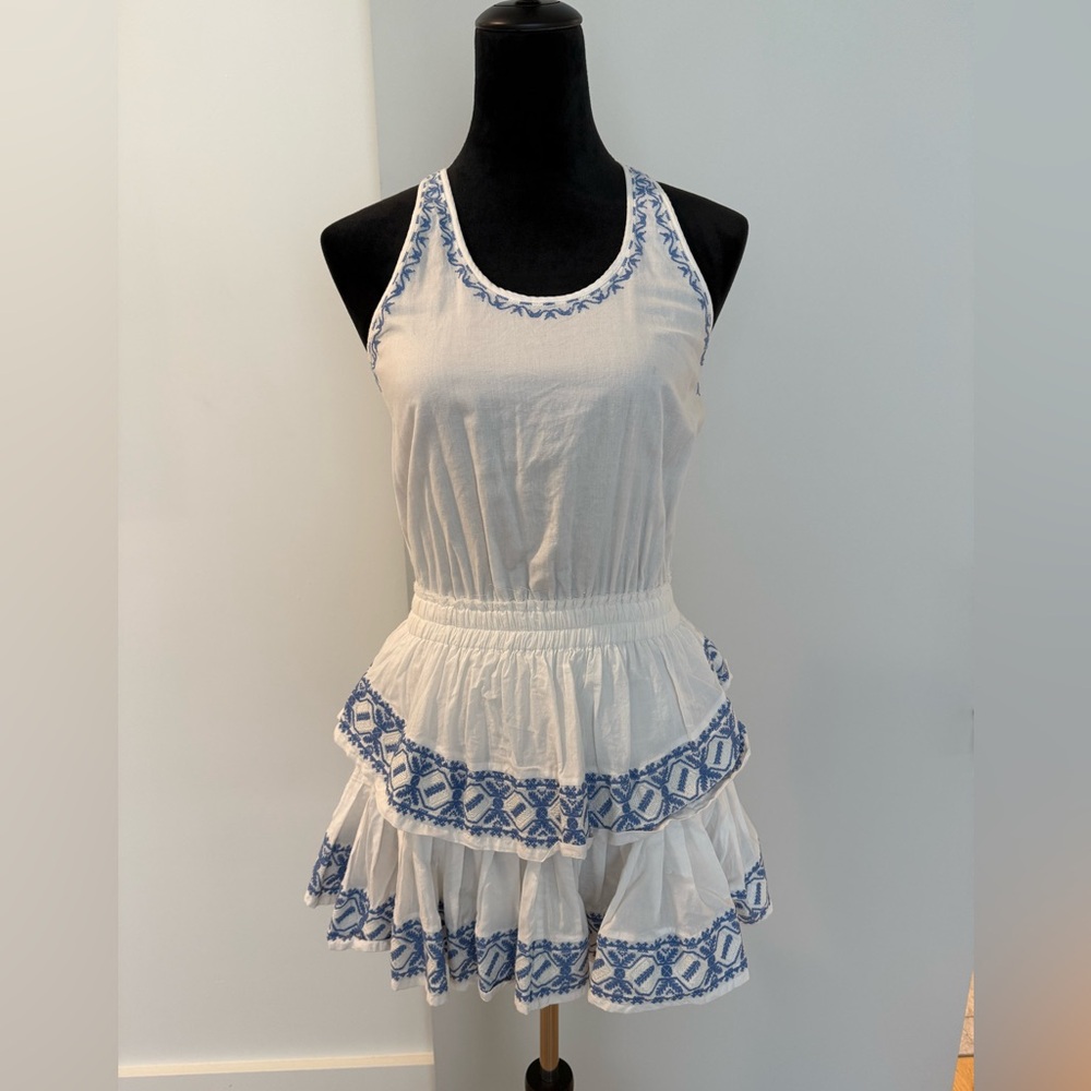 Loveshackfancy white embroidered tank dress xs